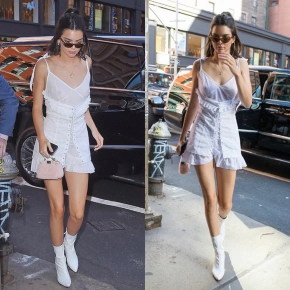 Lace-Up White Eyelet Mini Dress - Picture 2 of 15